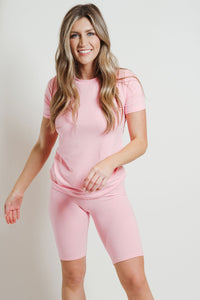 Ultra Soft Biker Short Set Pink