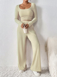 Scoop Neck Long Sleeve Top and Pants Set Trendsi