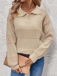 Perfee Johnny Collar Dropped Shoulder Sweater Trendsi