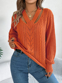 Cutout V-Neck Long Sleeve Sweater Trendsi