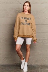 Simply Love Full Size I'D RATHER BE SLEEPING Round Neck Sweatshirt Trendsi