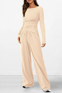 Round Neck Long Sleeve Top and Pants Set Trendsi