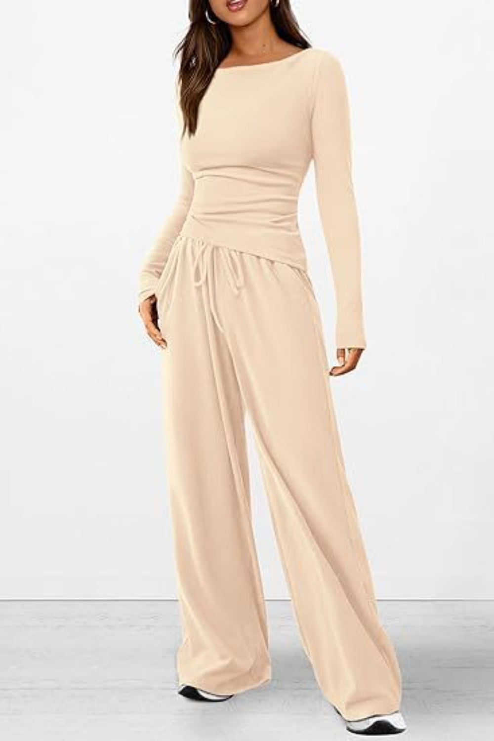 Round Neck Long Sleeve Top and Pants Set Trendsi