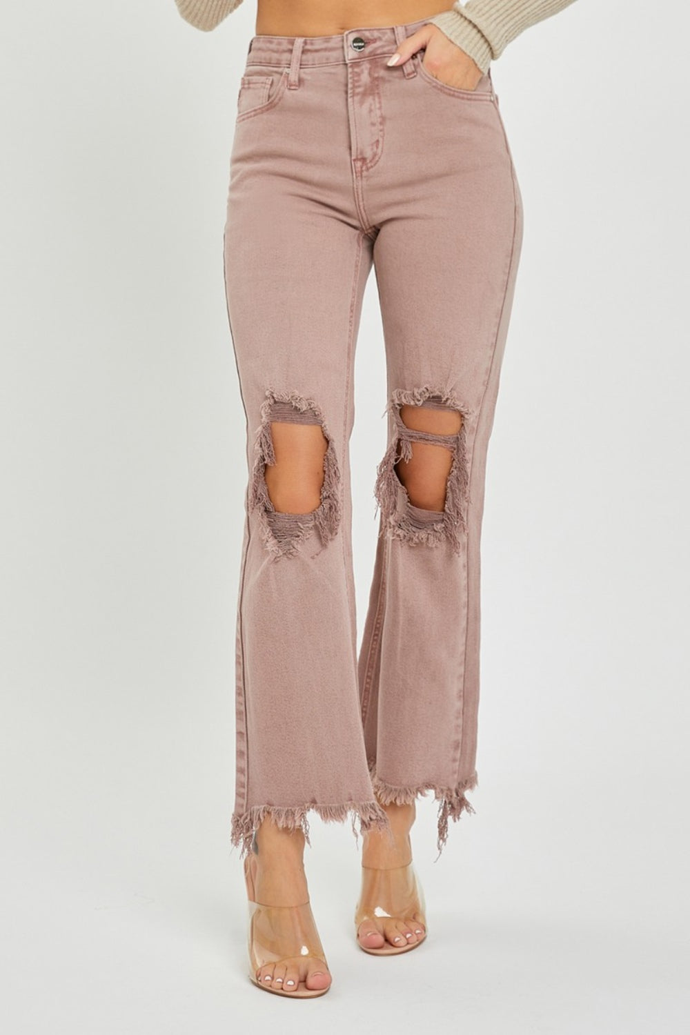 RISEN Distressed Ankle Bootcut Jeans Trendsi