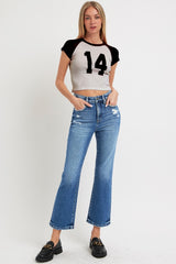 RISEN Full Size Tummy Control High Rise Crop Bootcut Jeans Trendsi