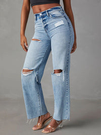 Distressed Straight Leg Jeans with Pockets Trendsi