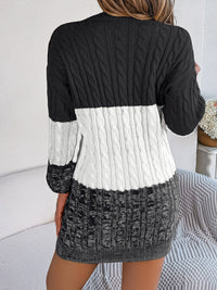 Cable-Knit Round Neck Color Block Sweater Dress Trendsi