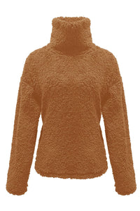 Fuzzy Turtleneck Long Sleeve Sweatshirt Trendsi