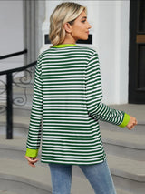 Pocketed Striped Round Neck Long Sleeve T-Shirt Trendsi