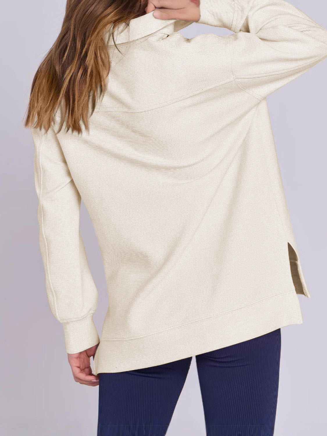 ฺHigh-Low Quarter Zip Long Sleeve Sweatshirt Trendsi