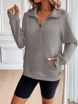 Ivy Lane Half Zip Raglan Sleeve Sweatshirt Trendsi