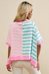 Contrast Stripes Round Neck Half Sleeve T-Shirt Trendsi