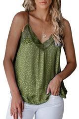 Spaghetti Strap Printed Lace Tank Top Jade