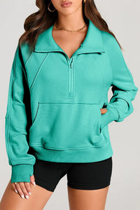 Half Zip Long Sleeve Sweatshirt Trendsi