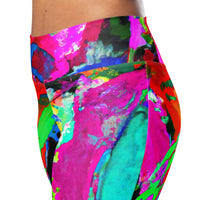 Womens Flare Leggings, Red Multicolor Abstract Print Grey Coco