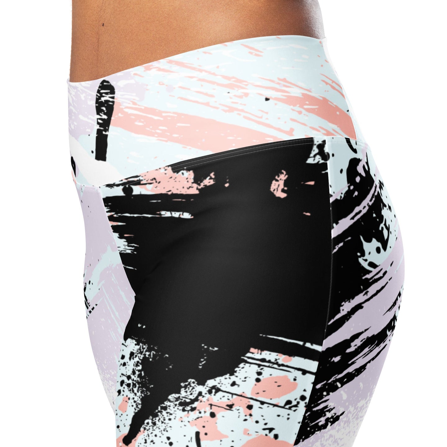 Womens Flare Leggings, Pink Black Abstract Print Grey Coco