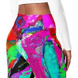 Womens Flare Leggings, Red Multicolor Abstract Print Grey Coco