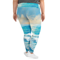 Womens Plus Size Fitness Leggings - Blue Ocean Print