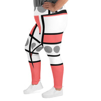 Womens Plus Size Fitness Leggings - Pale Red Print