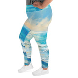 Womens Plus Size Fitness Leggings - Blue Ocean Print