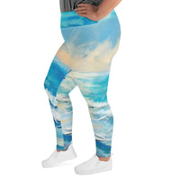 Womens Plus Size Fitness Leggings - Blue Ocean Print