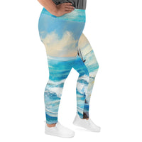 Womens Plus Size Fitness Leggings - Blue Ocean Print