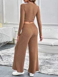 Perfee Surplice Long Sleeve Top and Pants Set Trendsi