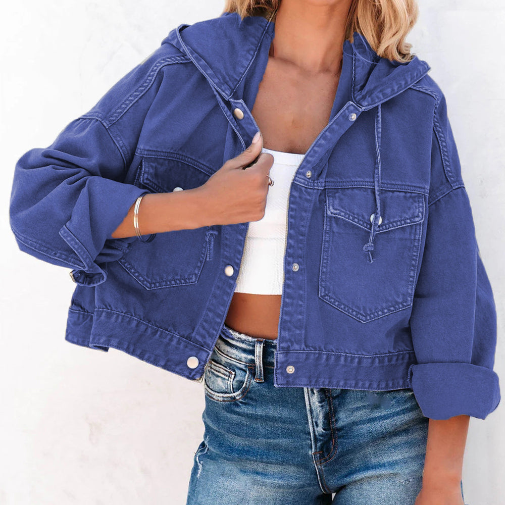 Hooded Dropped Shoulder Denim Jacket Trendsi