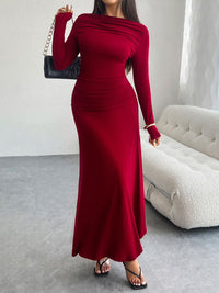 Ruched Long Sleeve Maxi Dress Trendsi