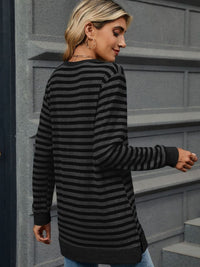 Striped Round Neck Long Sleeve T-Shirt Trendsi