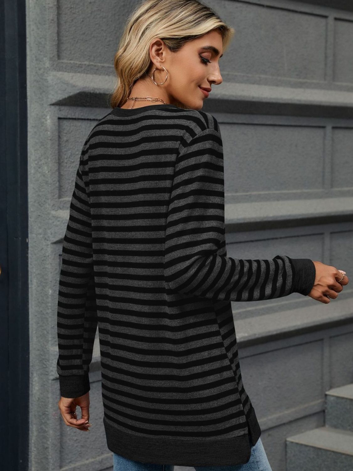 Striped Round Neck Long Sleeve T-Shirt Trendsi