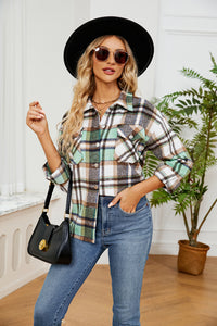 Button Down Collared Plaid Shacket Trendsi