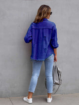 Distressed Drop Shoulder Denim Jacket Trendsi