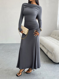 Ruched Long Sleeve Maxi Dress Trendsi