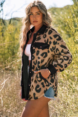 Leopard Button Up Long Sleeve Jacket Trendsi