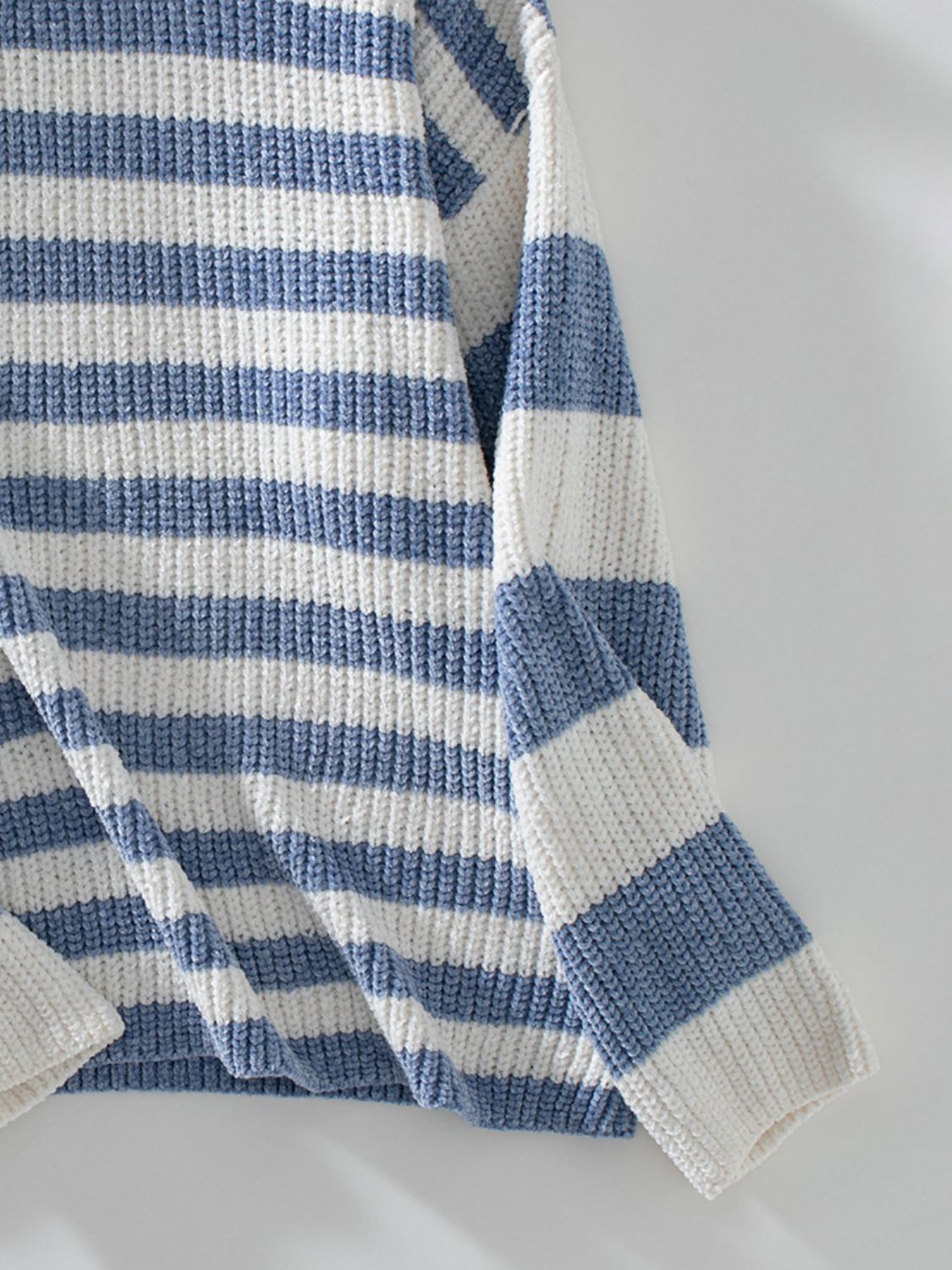 Striped Round Neck Long Sleeve Sweater Trendsi