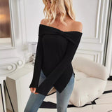 Women's Trendy Knit Ribbed Tops Bow Tie One Shoulder Long Sleeve Sweater Slim Cute Split Shirts Dressy Tops Cjdropshipping