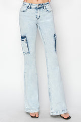 RISEN Full Size High Rise Cargo Flare Jeans Trendsi