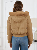 Pocketed Long Sleeve Cropped Hooded Winter Coat Trendsi