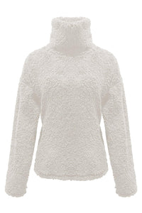 Fuzzy Turtleneck Long Sleeve Sweatshirt Trendsi