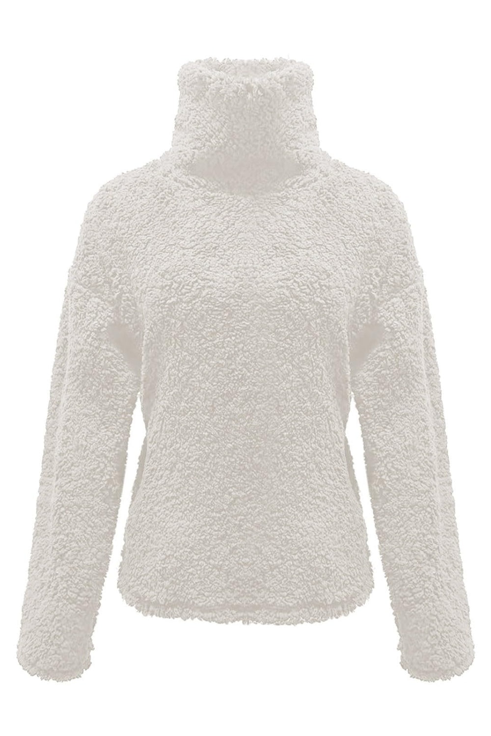 Fuzzy Turtleneck Long Sleeve Sweatshirt Trendsi