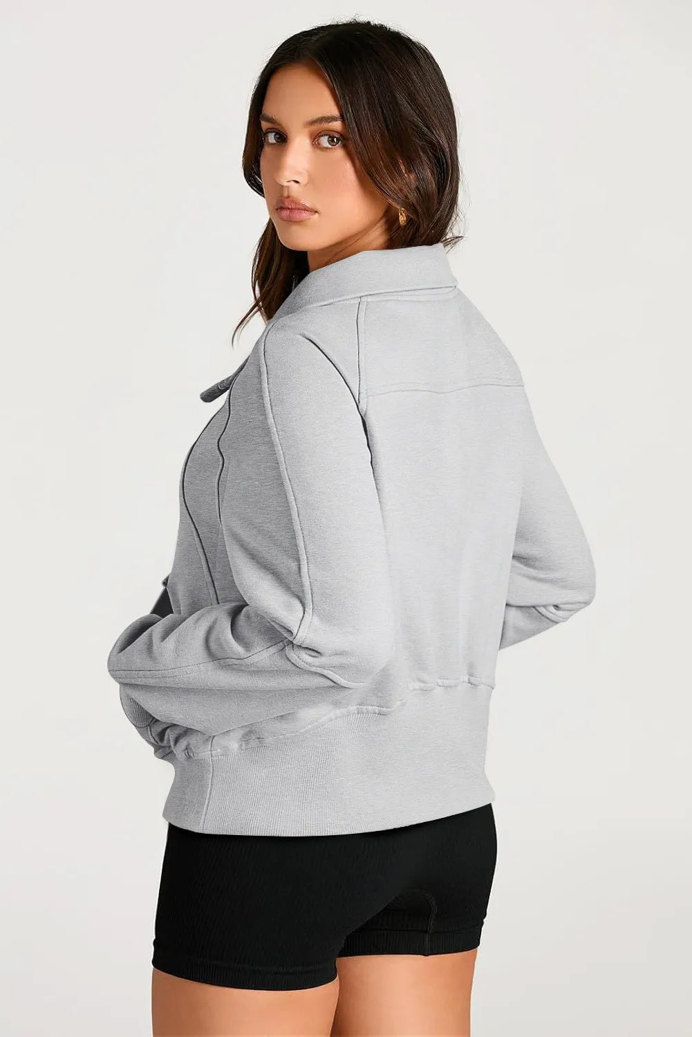 Half Zip Long Sleeve Sweatshirt Trendsi