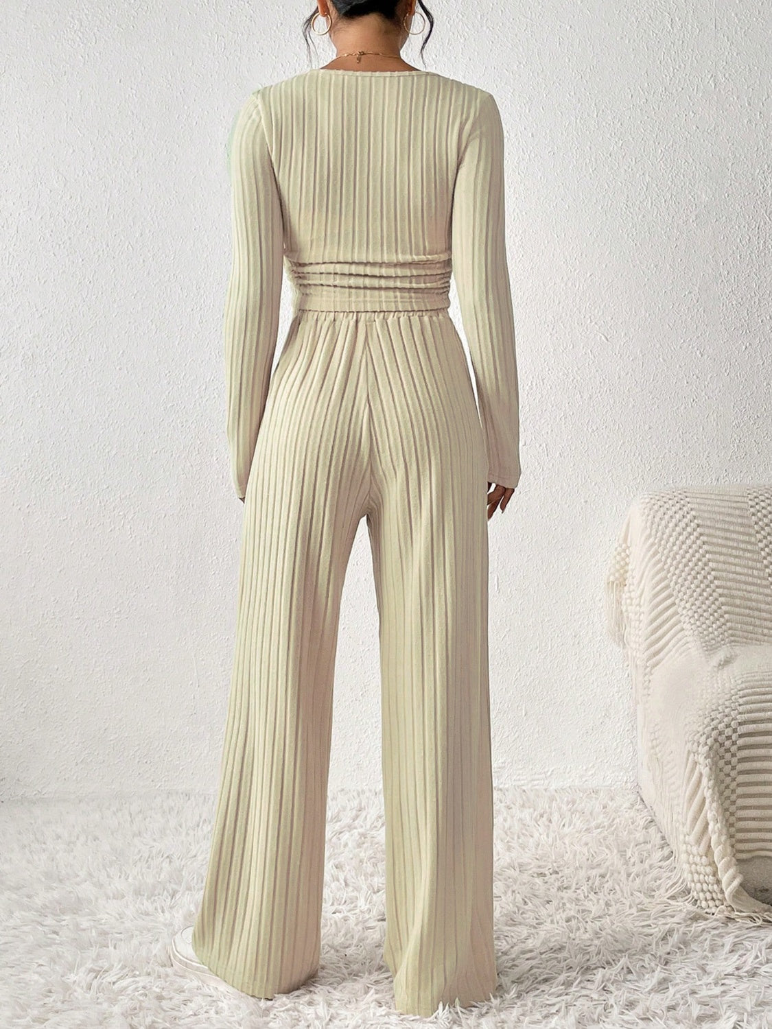 Scoop Neck Long Sleeve Top and Pants Set Trendsi