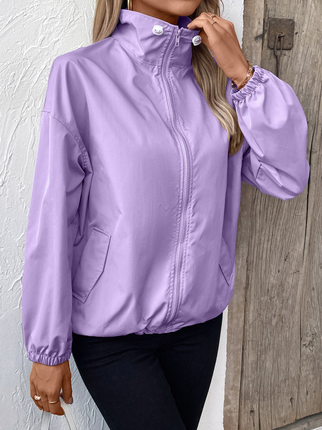 Pocketed Zip Up Long Sleeve Jacket Trendsi