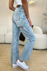 Judy Blue Full Size High Waist Distressed Straight Jeans Trendsi