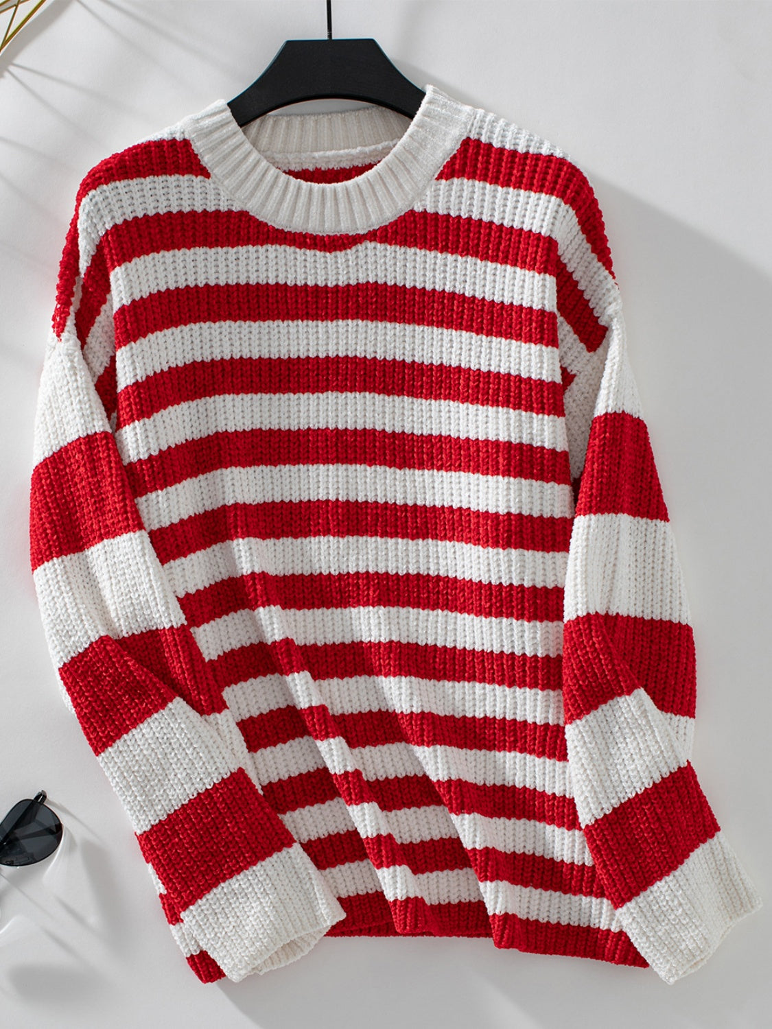 Striped Round Neck Long Sleeve Sweater Trendsi