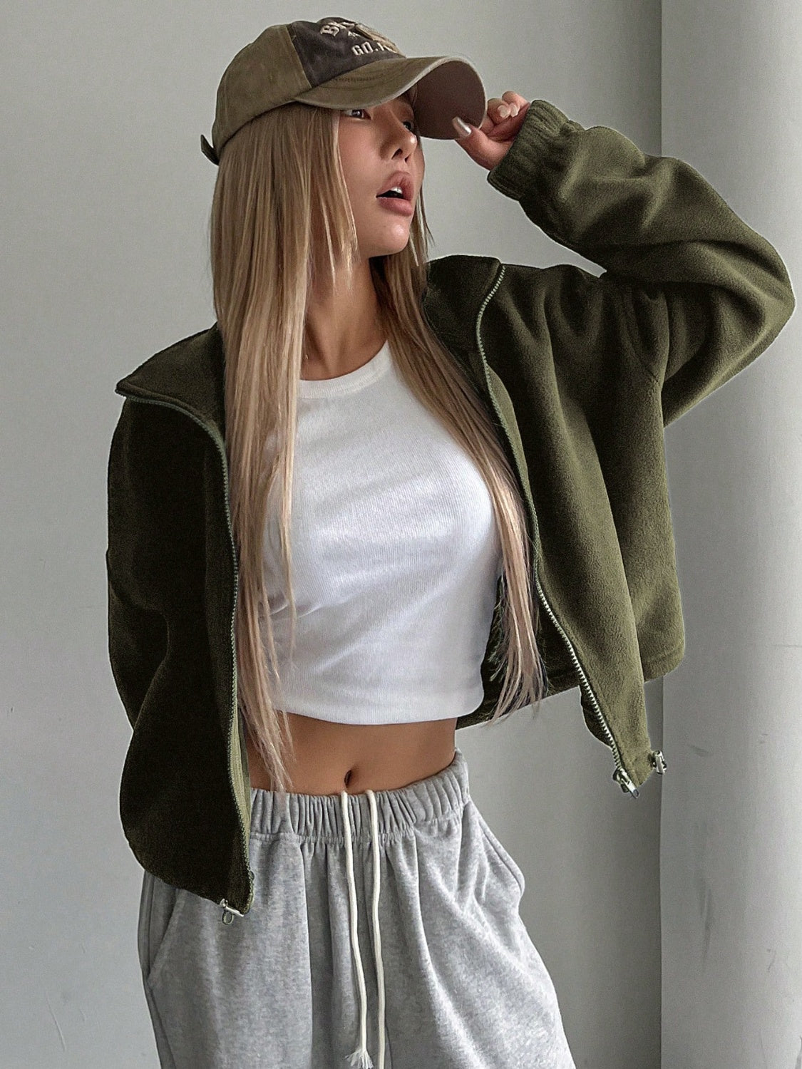 Honey Zip Up Long Sleeve Cropped Jacket Trendsi