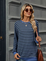 Striped Round Neck Long Sleeve T-Shirt Trendsi