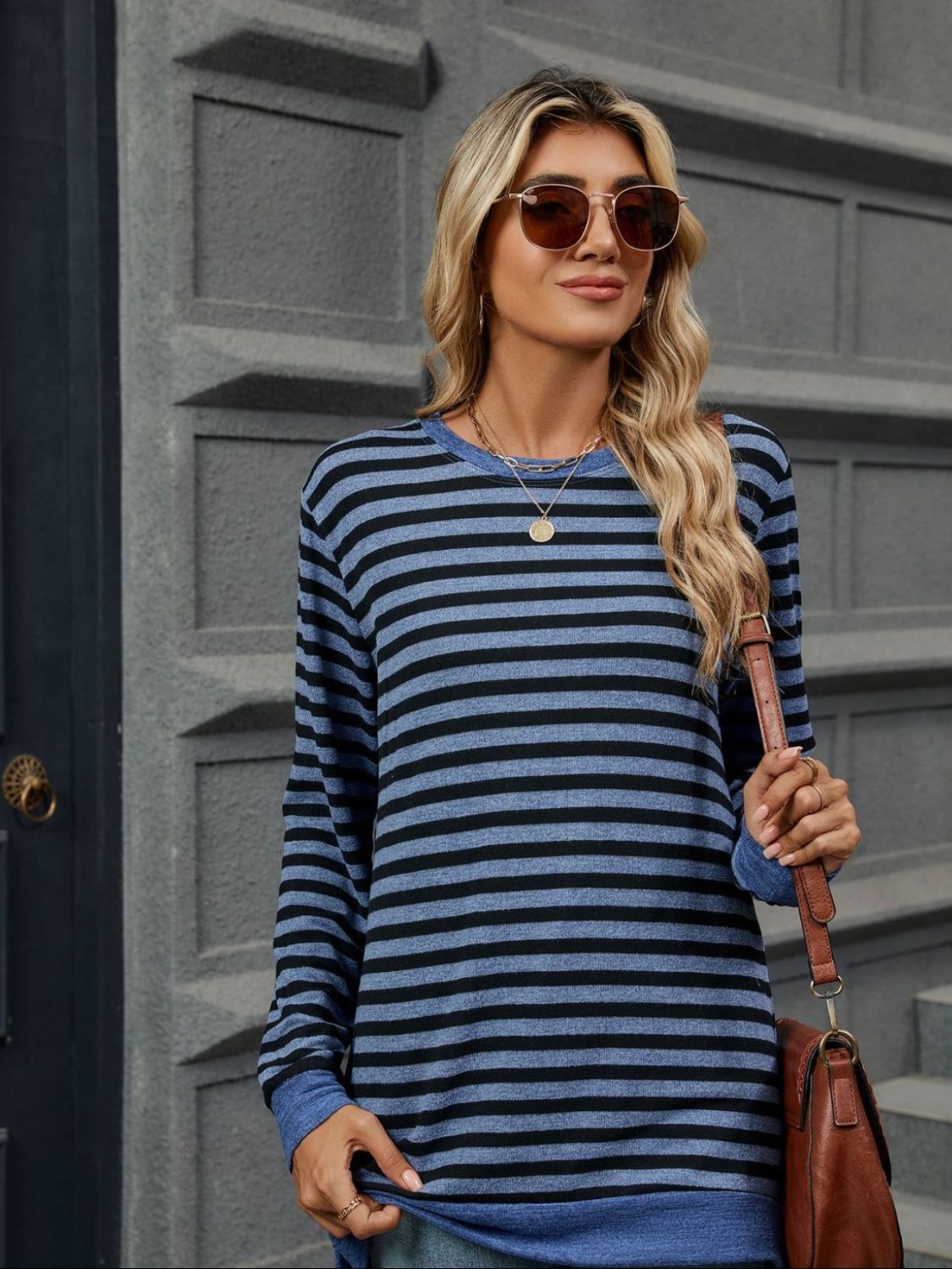 Striped Round Neck Long Sleeve T-Shirt Trendsi