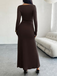 Ruched Long Sleeve Maxi Dress Trendsi